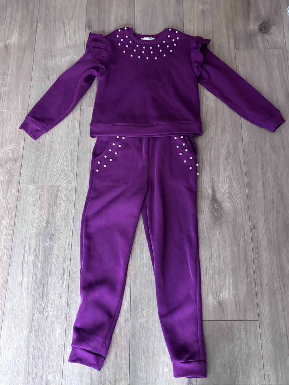 btween Girls Plum Purple Pearl-Accent Ruffle Shoulder Set - Size 10